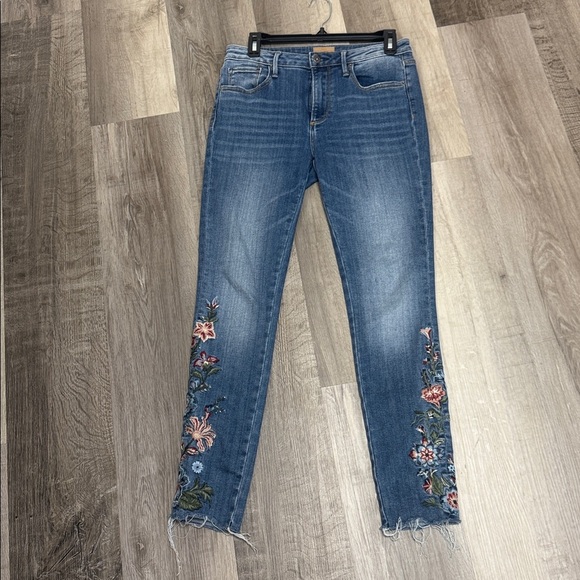 DRIFTWOOD Blue Skinny Jeans with Floral Embroidery - Picture 1 of 6